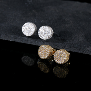 Boucles d'oreilles clous rondes en argent 925 et moissanite pour homme, style hip-hop pavé, bijoux de luxe, cadeau pour homme - Product Image 6