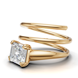 Bague en spirale avec émeraude et diamant cultivés en laboratoire certifiés IGI, or 18 carats, bague de fiançailles solitaire moderne - Product Image 2