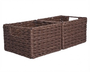 Handwoven Eco-Friendly Water Hyacinth XL Storage <b>Basket</b> <b>Rectangular</b> Wicker Organizer with Handle for Kitchen Bathroom Cabinets - Product Image 1