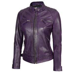REBA SPORTS IMPEX <b>Purple</b> Genuine Leather Bomber Jacket Full Sleeve Zipper Closure Breathable Custom Logo Women Autumn Wear - Product Image 2
