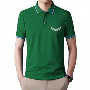 Camisa de Manga Corta Azul para Hombre, con Logotipo Bordado, Formal, de Punto, Poliéster/Algodón, Secado Rápido, Transpirable, Corte Regular - Product Image 3