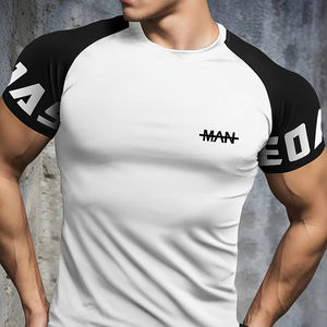 Haut d'entraînement de gymnastique d'été pour homme coupe ajustée T-Shirt en maille respirante à séchage rapide Style sportif décontracté Contraste Noir Blanc Imprimé Mince - Product Image 3