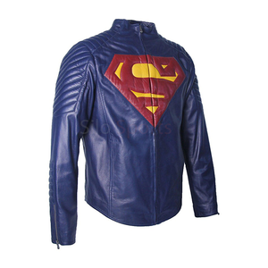 Chaqueta de Cuero PU Azul para Hombre con Logotipo de Superman, Cierre de Cremallera Frontal, Corte Ajustado, Estilo Motero - Product Image 6