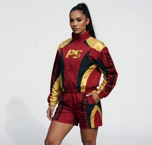 Red Gold Metallic Premium Sublimation Windbreaker Tracksuit Unisex Full-<b>Zip</b> High Collar Jacket and Matching Shorts - Product Image 1