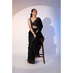 RV Creation Designer Saree con bordado de secuencia Trabajo Color negro Tamaño sin coser Accesorios étnicos - Product Image 5