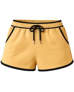 Shorts en molleton de coton personnalisés pour femme, jaune moutarde avec contraste noir, taille élastique, décontracté, été, sport, détente - Product Image 1