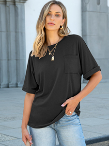 เสื้อยืดคอกลมแขนสั้นทรงโอเวอร์ไซส์สำหรับผู้หญิง แบบสั่งทำพิเศษ (OEM) ทรงหลวม มีกระเป๋า ผ้าเจอร์ซีย์ถัก 100% ผ้าฝ้าย ใส่ได้ทั้งฤดูใบไม้ผลิและฤดูร้อน - Product Image 2