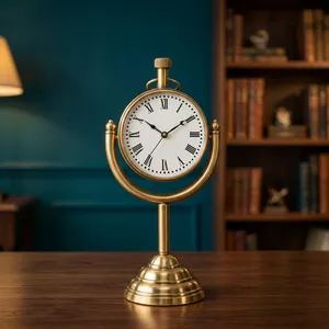 Horloge de bureau nautique en laiton antique, horloge de table maritime vintage avec cadran à chiffres romains, horloge décorative en métal pour le bureau - Product Image 2