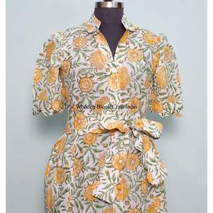 Vestidos Midi Casuales de Punto con Cuello en V Estilo Canguro de Diseño Indio para Mujer, Ecológicos, Lavables, con Estampado Floral y Decoración de Botones, 100% - Product Image 4