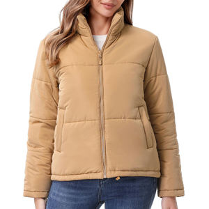 Chaqueta Acolchada para Mujer, Cuello Alto, Color Camel, Casual, para Invierno, Exterior de Poliéster, Cierre de Cremallera, Corte Regular - Product Image 1