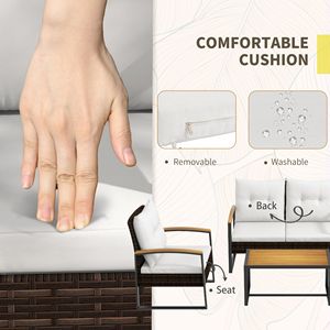 4-Piece <b>Swivel</b> Rattan Patio Furniture Set with Loveseat Sofa Chair Wood Coffee <b>Table</b> Cushions for Outdoor Backyard Use White - Product Image 5