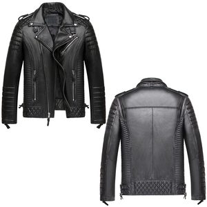 Chaqueta de piel de oveja auténtica Black Sheep, tejida, sólida, transpirable, con cuello mandarín, para hombre, con cremallera regular, estilo motociclista. - Product Image 3