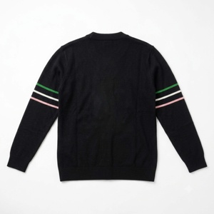 Cárdigan Personalizado Alpha para Mujer, Negro y Rosa, Cuello en V, Manga Larga, Tejido de Punto, con Logotipo AK Verde y Detalles de Parche - Product Image 3