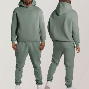 ชุดวอร์มกีฬาแบบเบาสบายสำหรับทุกเพศ ผ้าฟลีซลำลองสำหรับฤดูหนาว ผ้าฝ้าย 100% ชุดเซ็ตสีพื้น มีกระเป๋าแขนเสื้อ ไซส์พลัส - Product Image 4