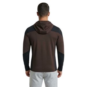 Sudadera con capucha para hombre con cuello alto y cremallera completa, color marrón oscuro/negro, de secado rápido, cómoda, con elastano, manga larga, corte ajustado, ropa exterior. - Product Image 3