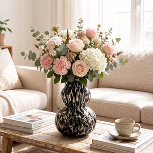 Modern Marble Look Glass Flower Vase Tabletop Decor Jar Round Home Decor for Living Room Wedding - Product Image 5