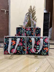 Sac fourre-tout matelassé en coton à motifs floraux pour femme, style bohème, avec fermeture éclair, sac à bandoulière, broderies, pour la plage, le shopping, les voyages, usage quotidien, Inde - Product Image 2