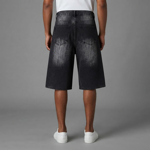 Custom <b>Black</b> Washed Wide Leg Denim Bermuda <b>Shorts</b>, Long <b>Jean</b> <b>Shorts</b> for Streetwear Wholesale - Product Image 4