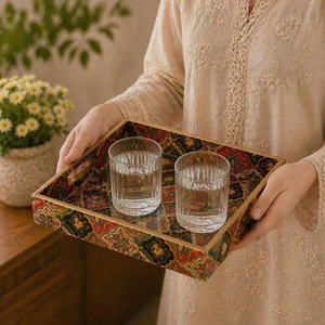 Vibrantes bandejas de servir geométricas con diseño de mandala, juego de 3 bandejas de madera para decoración de mesa, regalo - Product Image 1