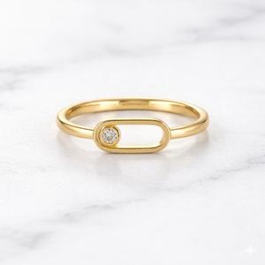 Bague plaquée or 14K/18K, style Move Uno, avec diamant de laboratoire, bague à maillons, bague trombone, pierre flottante, bande empilable - Product Image 5