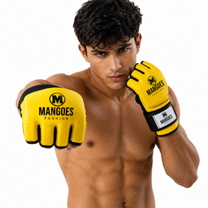 Gants de boxe et d'arts martiaux en cuir PU respirant à demi-doigts, personnalisables avec logo OEM, sérigraphiés de haute qualité - Product Image 1