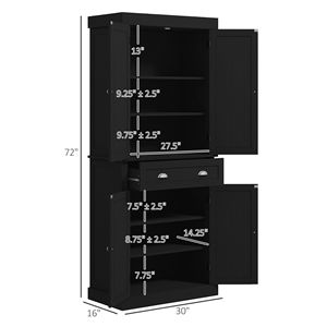 "Modern Freestanding <b>Kitchen</b> <b>Pantry</b> Cabinet 72" Black Aluminum & Solid Wood Glass Door MDF Wood Style" - Product Image 3