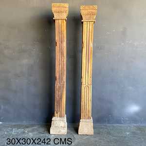 Columna Decorativa Tallada a Mano en Madera de Teca Sólida de Estilo Indio Vintage para Proyectos de Templos, Villas y Hoteles |   Mix Match 1 Contenedor - Product Image 1
