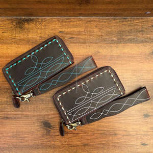 Premium Quality <b>Boot</b> Stitch Genuine Cowhide Leather Wallets with Hand Strap Multi-function Phone RFID Zipper Clutch for Women's - Product Image 5