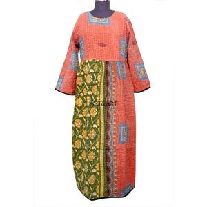 Vestido estilo A de algodón 100% con estampado floral kantha, elegante para el día a día y para mujeres confiadas en el trabajo, ecológico y cómodo de llevar. - Product Image 1