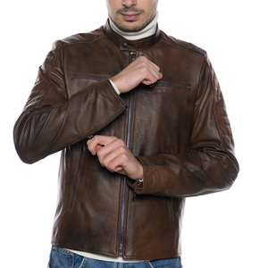 Veste en cuir d'agneau véritable pour homme, très vendue, de qualité supérieure, marron avec col en fourrure de mouton - Product Image 3