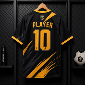 Maillot de football pour jeunes du club Thunder, noir et jaune, sublimé, manches courtes, col rond, respirant, en polyester, tenue d'équipe - Product Image 2