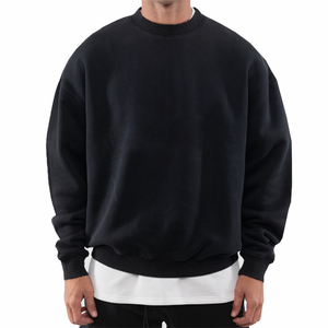 <b>Men's</b> <b>Black</b> Drop Shoulder <b>Sweatshirt</b> Crew Neck Long Sleeve Loose Fit Casual Pullover <b>Plain</b> Streetwear Fashion Winter Top - Product Image 1