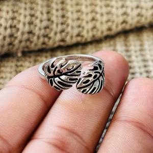 Anillos de latón con diseño de hoja bohemia de moda al por mayor para mujer, chapados en plata oxidada, bandas botánicas vintage, certificados por terceros, estilo bohemio. - Product Image 4