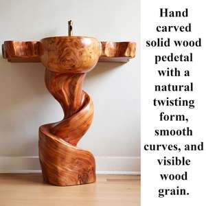 Rustic bathroom vanity sink live edge wash basin <b>wall</b> mount solid wood art decor - Product Image 5