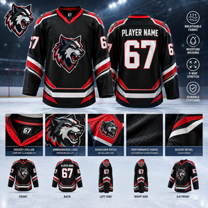 Maillot de hockey sur glace sublimé noir et orange personnalisé – Uniforme d'équipe personnalisé avec numéro de joueur et logo - Product Image 2