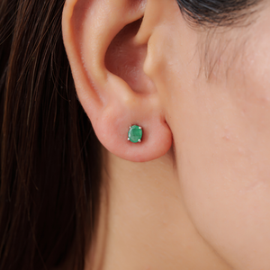 Stunning Trendy S925 Silver Oval Shape Natural <b>Emerald</b> May Birthstone Minimalist <b>Stud</b> Earrings For Women Everyday Wear - Product Image 2