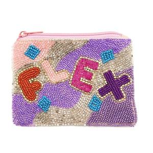 Animated Pink Beaded Coin Bag Decorative Beaded Coin Clutch for Parties & Gifting <b>Mini</b> Wallet Zip Closure Embraided Women <b>Pouch</b> - Product Image 2