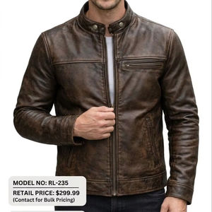 Veste Cafe Racer en cuir d'agneau véritable pour homme – Finition artisanale marron antique - Product Image 1