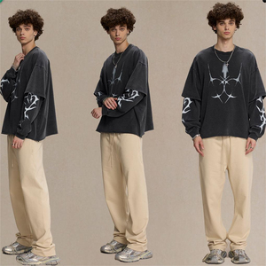 เสื้อยืดผู้ชายผ้าเฟรนช์เทอร์รี่สองชั้นสั่งทำพิเศษ พิมพ์ลายซิลค์สกรีน ทรงโอเวอร์ไซส์ แขนยาว สำหรับออกกำลังกาย ลายกราฟิก - Product Image 2