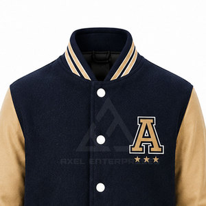 แจ็คเก็ต Letterman แบบ Snap Front สำหรับผู้ชาย งานปักลายศิลปะตามสั่ง ผ้าขนสัตว์ผสม สตรีทแวร์ แฟชั่น เสื้อคลุมกันหนาว ผู้จำหน่ายขายส่ง - Product Image 4