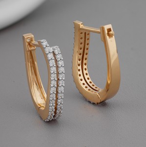 Pendientes de Aro Dobles con Diamantes Cultivados en Laboratorio Certificados por IGI, Plata de Ley 925 Sólida, Aros Curvos con Diamantes Pavé - Product Image 1