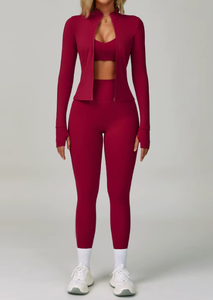 Women Solid Color Seamless Yoga Sports Bra Set Medium <b>Support</b> Long Sleeve <b>Crop</b> <b>Top</b> With High Waist Leggings For Fitness Yoga - Product Image 5
