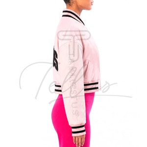 Nouvelle veste universitaire courte en satin élégante pour femmes, style collage, doublure douce en peau de mouton, hiver, Letterman - Product Image 2