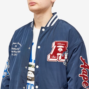 Custom <b>Patch</b> Embroidery Navy Blue Satin Varsity <b>Jacket</b> Men Streetwear Hip Hop Bomber <b>Jacket</b> Unisex Oversized Baseball Coat 2024 - Product Image 4