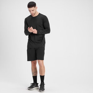 T-shirt de sport noir à manches longues pour homme, décontracté, séchage rapide, respirant, avec logo personnalisé, pour la course, le fitness et l'entraînement - Product Image 3