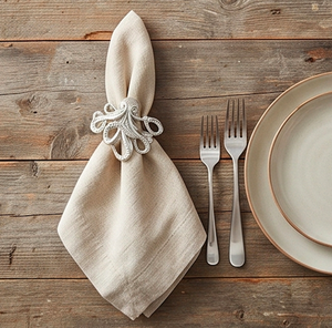 Anneau de serviette en forme de pieuvre argentée, tentacules creux, métal texturé avec cristaux, décoration de table pour la maison et la cuisine - Product Image 6