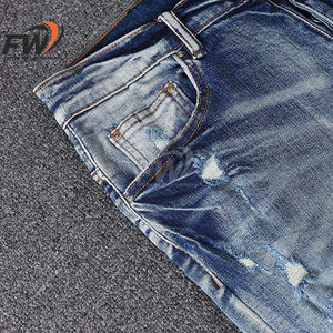 กางเกงยีนส์เดนิมทรงตรงหลวมสไตล์เรโทรแบบสตรีทแฟชั่นสั่งทำขายส่งสำหรับผู้ชาย ผ้าฝ้ายเดนิมฟอกสีอ่อน - Product Image 2