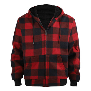 Unisex Faux Fur Flannel Hoodie Jacket Autumn Warm Coat Solid Zip-up Sherpa Hood Fleece Lined 100% Cotton Casual Knitted Front - Product Image 2