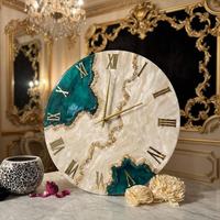 Jam Dinding Antik Desain Modern Bertenaga Baterai untuk Dekorasi Ruang Pernikahan, Pajangan Jarum Seni Geode dengan Pelat Kayu Resin Epoksi Tebal 25mm