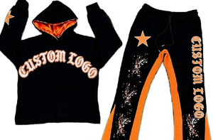 Conjunto de Chándal con Capucha Estampado Personalizado, Pantalones Deportivos Largos con Logotipo de Estrella Naranja y Negro, Ropa Casual de Otoño Unisex para Adultos - Product Image 3